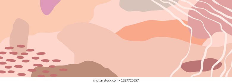 Vector abstract background with copy space. Trendy colors and shapes. Long horizontal banner