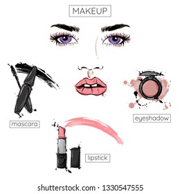 Vector abstract background with cosmetics. Makeup. Beauty saloon.