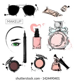 Vector abstract background with cosmetics Makeup Beauty saloon