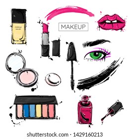 Vector abstract background with cosmetics Makeup Beauty saloon