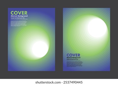 Vector abstract background cover design featuring vibrant circular gradient patterns, blending smoothly from purple to soft green. Ideal for cover or background, providing a modern and eye catching