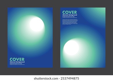 Vector abstract background cover design featuring vibrant circular gradient patterns, blending smoothly from blue to turquoise green. Ideal for cover or background, providing a modern and eye catching