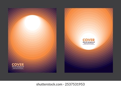 Vector abstract background cover design featuring vibrant circular gradient patterns, blending smoothly from dark purple to orange. Ideal for cover or background, providing a modern and eye catching