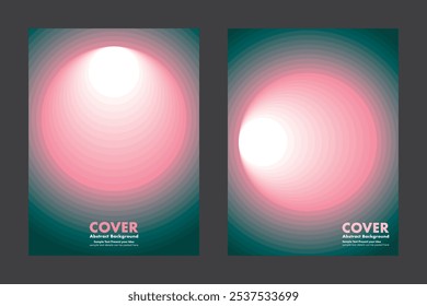 Vector abstract background cover design featuring vibrant circular gradient patterns, blending smoothly from dark green to pink. Ideal for cover or background, providing a modern and eye catching