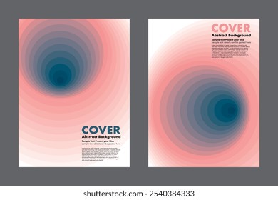Vector abstract background cover design featuring vibrant circular gradient patterns, blending smoothly layers from pink into dark blue hole. Ideal for cover or background. Minimalist style.