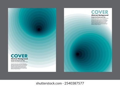 Vector abstract background cover design featuring vibrant circular gradient patterns, blending smoothly layers from light turquois into dark blue hole. Ideal for cover or background. Minimalist style.