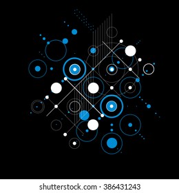 Vector abstract background created in Bauhaus retro style. Modern blue geometric composition can be used as templates and layouts.