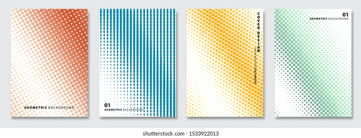 Vector abstract background, creative halftone patterns, geometric gradient texture. Minimal pattern design. Vivid colors. Modern Cover templates set.