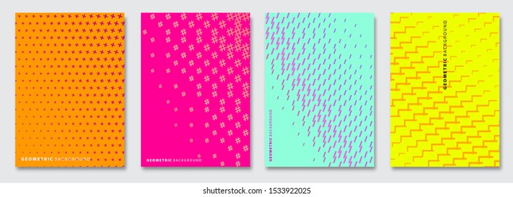 Vector abstract background, creative halftone patterns, geometric gradient texture. Minimal pattern design. Vivid colors. Modern Cover templates set.