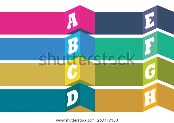 Vector abstract background.\
Creative page layout design template with colorful horizontal bars\
numbered with capital letters as bullet points for index or list.\
