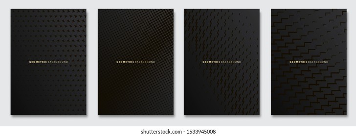 Vector abstract background, creative subtle halftone patterns, geometric gradient texture. Deluxe Minimal pattern design. Dark colors. Black Modern Cover templates set.