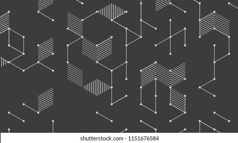 Vector abstract background with cube cell. Modern technology illustration with square mesh. Digital geometric abstraction with lines and points.