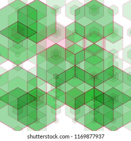 Vector abstract background with cube cell. Modern technology illustration with square mesh. Digital geometric abstraction with thin lines.
