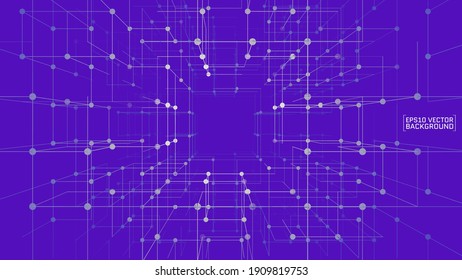 Image vectorielle arrière-plan abstrait avec cellule de cube. Illustration technologique moderne avec maille carrée et points arrondis