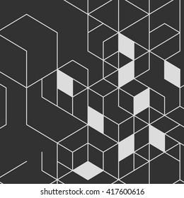 Vector abstract background with cube cell. Modern technology illustration with square mesh. Digital geometric abstraction with thin lines.
