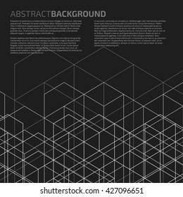 Vector abstract background with cube cell. Modern technology illustration with square mesh. Digital geometric abstraction with lines and points.