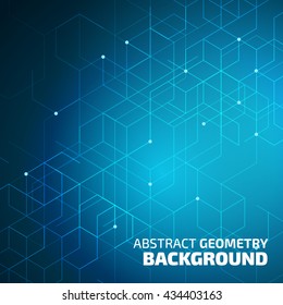 Vector abstract background with cube cell. Modern technology illustration with square mesh. Digital geometric abstraction with lines and points.