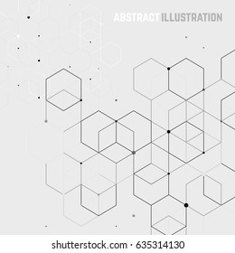 Vector abstract background with cube cell. Modern technology illustration with square mesh. Digital geometric abstraction with lines and points.