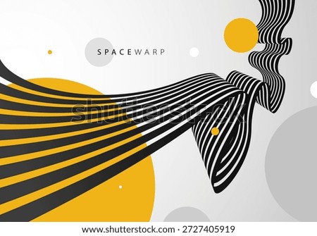 Vector abstract background with curve lines in 3D perspective and bright yellow circles, road look like tape with stripes, dynamic speed and motion.