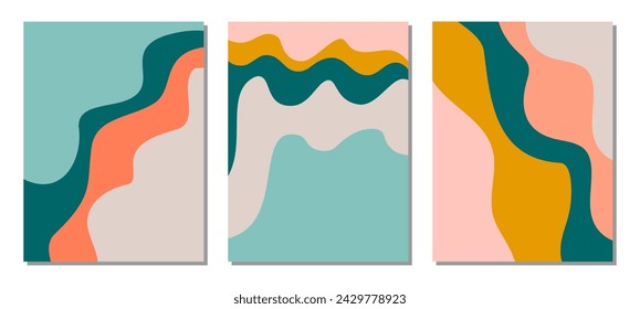 Vector Abstract Background in Curved Color Blocks in Trendy Colors Pink,Yellow,Blue,Green,Orange. Spring.Design for Advertising.Poster.Easter.Holiday.Sale.Discount.Postcard.Matisse Spots. EPS 10