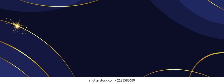 Fondo abstracto vectorial. Fondo oscuro con líneas delgadas doradas y resplandor. Fondo abstracto horizontal azul oscuro.