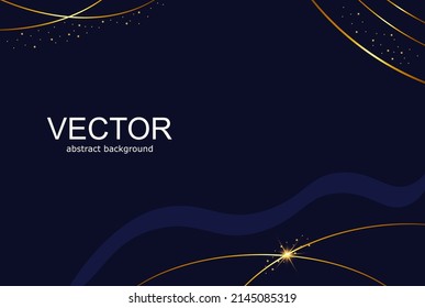 Abstrakter Vektorhintergrund. Dunkler Hintergrund mit goldener, dünner Linie und Drüse. Dunkelblauer, abstrakter horizontaler Hintergrund.