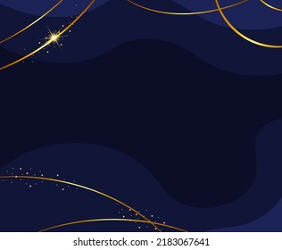 Fondo abstracto vectorial. Fondo oscuro con líneas delgadas doradas y resplandor. Fondo abstracto horizontal azul oscuro.