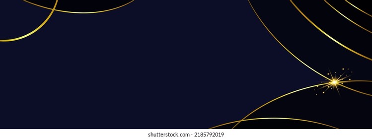 Fondo abstracto vectorial. Fondo oscuro con líneas delgadas doradas y resplandor. Fondo abstracto horizontal azul oscuro.