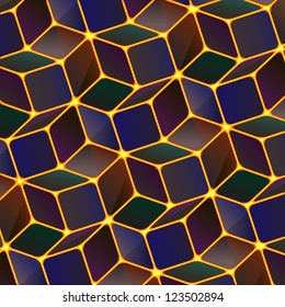 Vector abstract background with dark shiny volume cubes with flamy backlighting