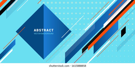 Vector abstract background design. Bright poster with blue stripes and shapes.