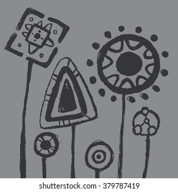 Vector abstract background for design, Cave paintings of flora, grey background