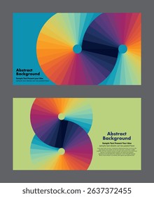 Vector abstract background design featuring rainbow color gradients circular patterns arranged in an infinity or loop shape. For cover page, digital artwork, creative projects.