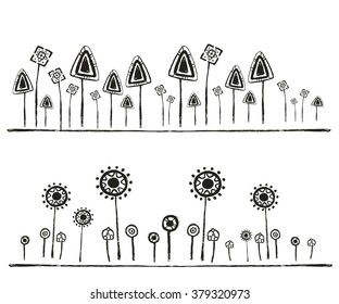 Vector abstract background for design, Hieroglyphs vegetation, white background, place for text, the location of two lines