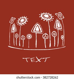 Vector abstract background for design, Hieroglyphs vegetation, white silhouette red background
