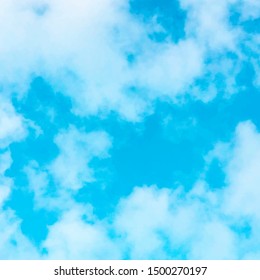 Vector abstract background, design template with copy space. Vibrant teal blue sky with soft white clouds