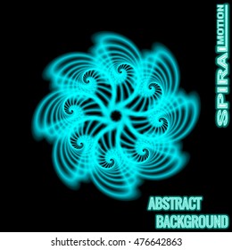 Vector abstract background. Designed from spiral elements with motion effect. Design element for electronic music.