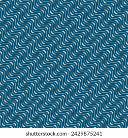 Fondo abstracto del vector con líneas onduladas diagonales. Patrón simple, sin costuras y mínimo en color azul oscuro y beige. Textura geométrica con rayas curvas, ondas. Repite el diseño para la decoración, textil, tela