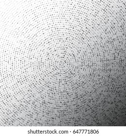 Vector abstract background with dispersed letters on gradient black and white background.