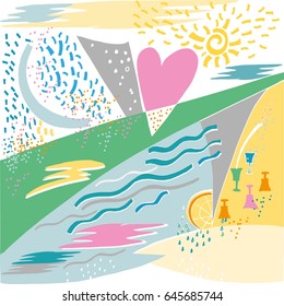 vector abstract background with drawn textures,memphis style. retro design, fashion art. Universal modern design poster, cover,card, pastel color illustration 