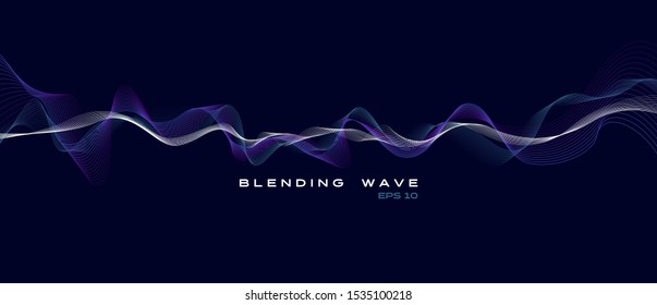 Vector abstract background with a dynamic blending line turn to waves, line and particles. Illustration suitable for graphic design.
