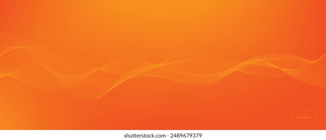 Vector abstract background with dynamic orange waves, lines and particles.	
