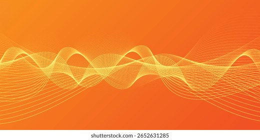 Vector abstract background with dynamic orange waves, lines and particles. Eps10