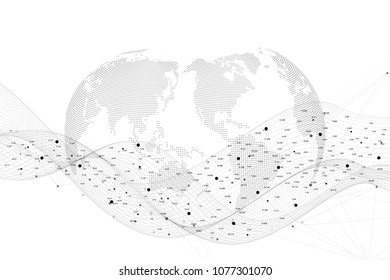 Vector abstract background with dynamic waves dot and lines, dynamic particles. Abstract plexus structure of digital data, particles and dots connectio. Intricacy network