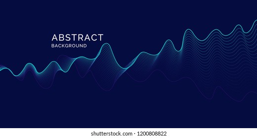 Vector abstract background with dynamic waves, line and particles. Illustration suitable for design