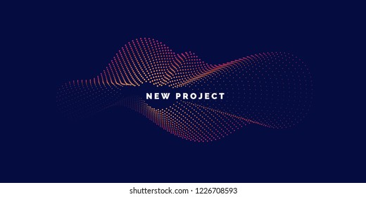 Vector abstract background with dynamic waves, line and particles. Illustration suitable for design