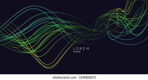 Vector abstract background with dynamic waves, line and particles. Illustration suitable for design