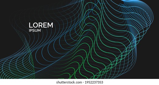 Vector abstract background with dynamic waves, line and particles. Illustration suitable for design
