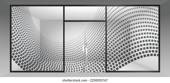 Vector abstract background with dynamic waves, line and particles. Glass partition graphic design.