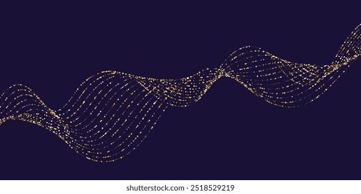 Vector abstract background with dynamic waves, line and particles. Illustration suitable for design.
