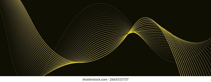 Vector abstract background with dynamic yellow waves, lines and particles.